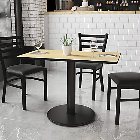 Flash Furniture Laminate Rectangular Table Top With Round Table-Height Base, 31-1/8"H x 24"W x 42"D, Natural/Black