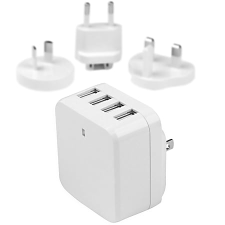 StarTech.com Travel USB Wall Charger - 4 Port - White - Universal Travel Adapter - International Power Adapter - USB Charger