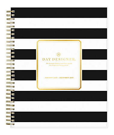 Blue Sky™ Day Designer Daily/Monthly Planner, 8" x 10", Black Rugby Stripe Frosted, January To December 2021, 124840