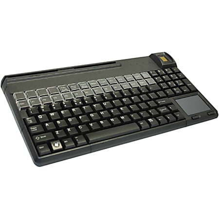 CHERRY SPOS Biometric Keyboard - 106 Keys - QWERTY Layout - 28 Relegendable Keys - Fingerprint Sensor, Magnetic Stripe Reader - USB - Black