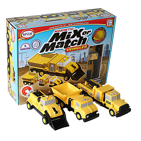 Popular Playthings Magnetic Mix or Match® Vehicles, Construction, Pack Of 3 Vehicles