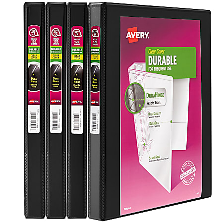 Avery® Durable View 3 Ring Binders, 0.5" Slant Rings, Black, Pack Of 4