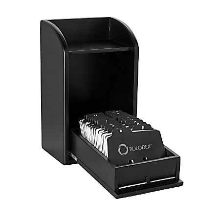 Rolodex® Wood-Tone Photo-Frame Business Card File, Black
