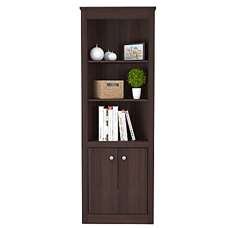 Inval 70 H 5 Shelf Corner Bookcase With 2 Doors Espresso Office
