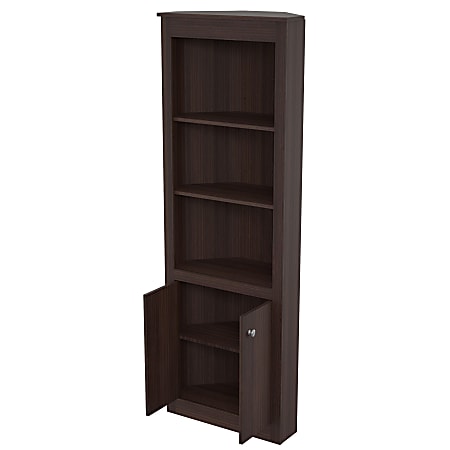 Inval 70"H 5-Shelf Corner Bookcase With 2-Doors, Espresso