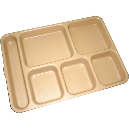 Cambro Camwear 6-Compartment Serving Trays, 14-3/16" x 10", Tan, Pack Of 24 Trays