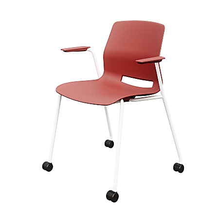 KFI Studios Imme Stack Chair With Arms And Caster Base, Coral/White