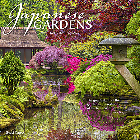 2024 Brush Dance Monthly Square Wall Calendar, 12" x 12", Japanese Gardens, January To December