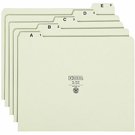Smead® A-Z Pressboard File Guides, 1/5 Cut, Letter Size, 100% Recycled, Green, Set Of 25