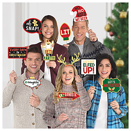 Amscan 3900391 Christmas Words Photo Prop Kit, 14"H x 8-1/2"W, Multicolor
