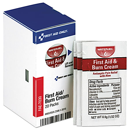 First Aid Only First Aid/Burn Cream Refill, Antiseptic With Aloe, 0.03 Oz, Box Of 20 Packets