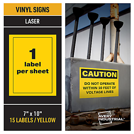 Avery Industrial™ Adhesive Vinyl Signs, 61554, Rectangle, 7" x 10", Yellow, Pack Of 15