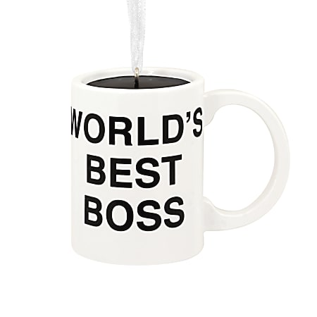 Hallmark Resin Christmas Ornament, 2-1/2” x 2” x 1-1/2”, The Office World's Best Boss Coffee Mug