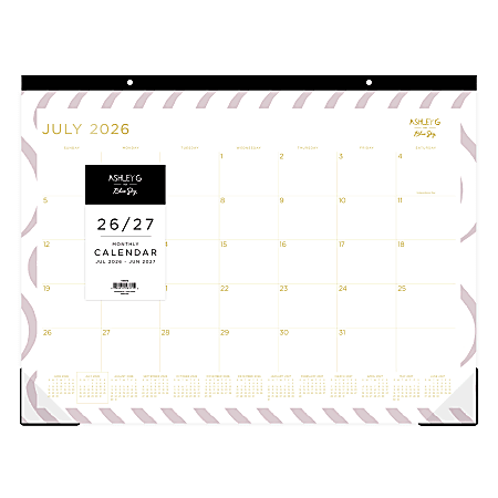 2026–2027 Blue Sky, Ashley G, Squiggle Stripe, Monthly Desk Pad Planning Calendar, 22 x 17, Academic Year, 158372