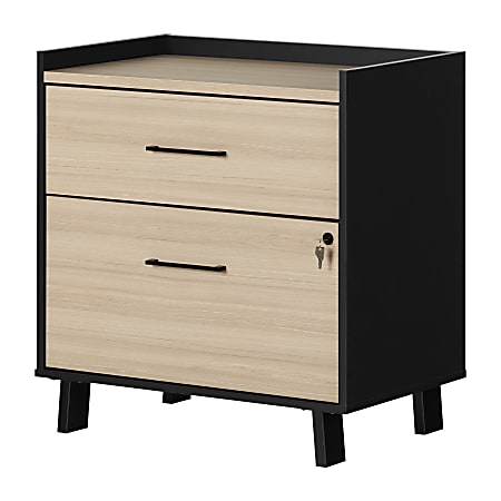 South Shore Kozack 28-3/4"W x 18-1/4"D Lateral 2-Drawer File Cabinet, Soft Elm/Matte Black