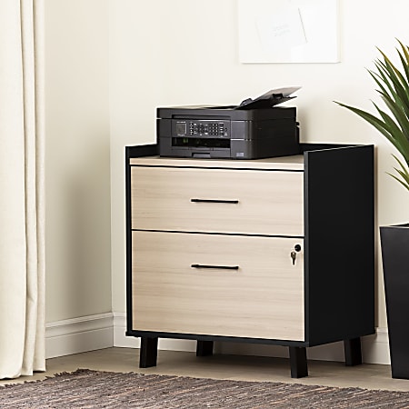 South Shore Kozack 28 34 W x 18 14 D Lateral 2 Drawer File Cabinet Soft ElmMatte Black ODP Business Solutions
