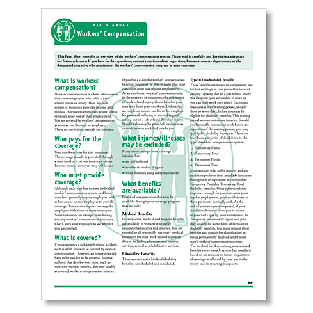 ComplyRight Fact Sheets, Workers' Compensation, 8 1/2" x 11", Pack Of 50