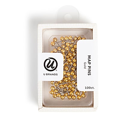 U Brands&reg; Map Push Pins, Gold, Set Of 100 Pins