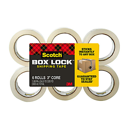 Scotch® Box Lock Shipping Packing Tape, 1-15/16" x 38.2 Yd, Clear, Pack Of 6 Rolls