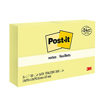 Post-it® Notes Value Pack, 24 Pads, 3 in x 5 in, Clean Removal, School Supplies and Office Products, Sticky Notes  - 65524VAD