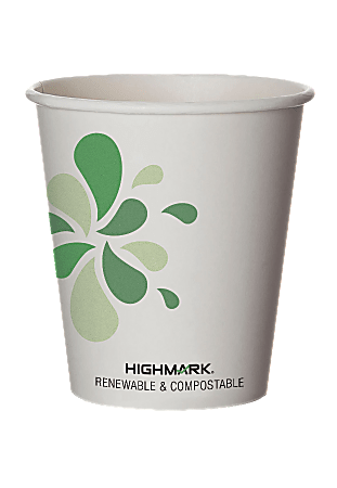 Highmark® ECO Compostable Hot Coffee Cups, 10 Oz, White, Pack Of 50