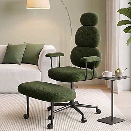 Pinmoco Cloud Stack Ergonomic Fabric Modern Big &amp; Tall Office Chair with Ottoman, Green