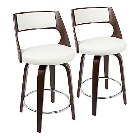 LumiSource Cecina Mid-Century Modern Counter Stools, Cherry/White, Set Of 2 Stools