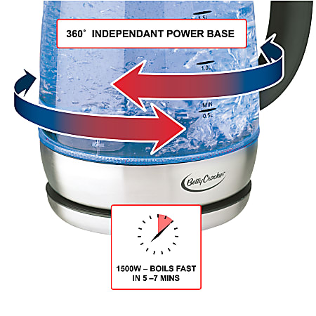 Betty Crocker Electric Tea Kettle 1.7L Silver Office Depot
