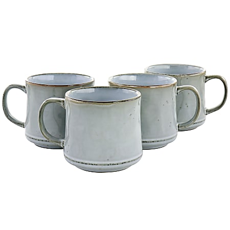 Gibson Home Picadelle 4-Piece Stoneware Mug Set, 21 Oz, Light Gray