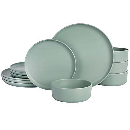 Gibson Home Canyon Crest 12-Piece Round Melamine Dinnerware Set, Sage