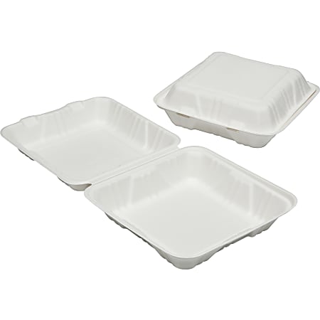 SKILCRAFT Hinged Lid Square Food Tray, White, Box Of 200