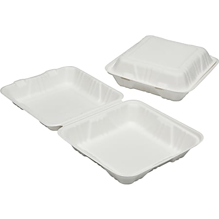 SKILCRAFT Hinged Lid Square Food Tray, White, Box