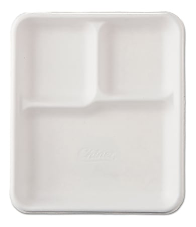Chinet VAGRANT 3-Compartment, Disposable Paper Plates, School trays for Dinner Lunch Buffet, White,&nbsp;9 1/2 x 8 1/4"