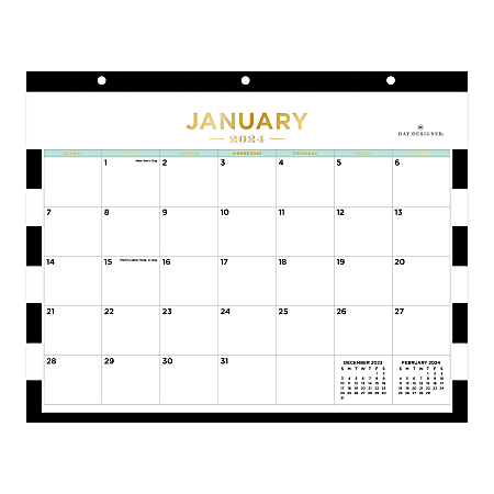 2024 Day Designer Monthly Wall Calendar, 8-3/4” x 11", Rugby Stripe Black, January To December