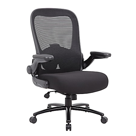 Boss Office Products Heavy-Duty Flip Arm Ergonomic Mesh High-Back Task Chair, Black