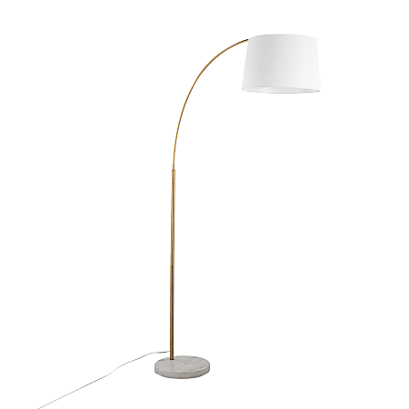 Lumisource March Floor Lamp, 74"H, White Shade/White Marble/Antique Brass Base