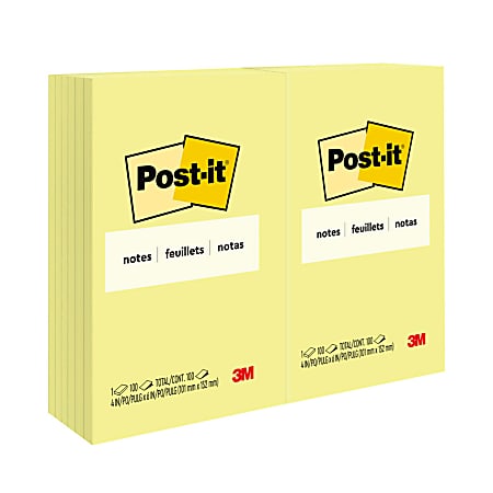 Post-it® Notes, 12 Pads, 100 Sheets, 4 in x 6 in, Clean Removal, School Supplies & Office Products - 659YW