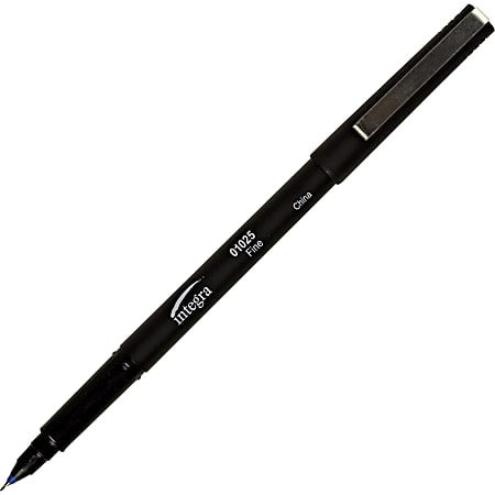Integra Liquid Ink Fine Metal Tip Pens - 1 mm Pen Point Size - Blue Gel-based Ink - Black Barrel - 1 Dozen