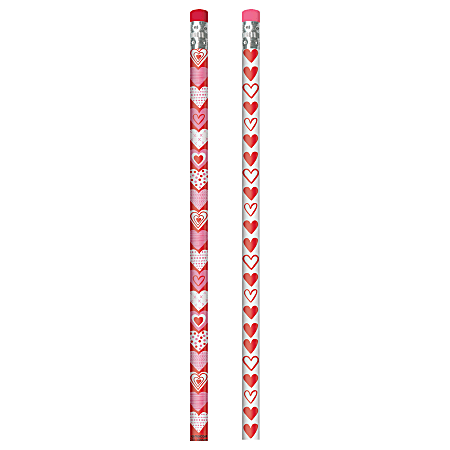 Amscan Valentine's Day Heart Pencil Favors, Wood, 7-1/2”, Red/White/Pink. 24 Pencils Pack, Set Of 3 Packs