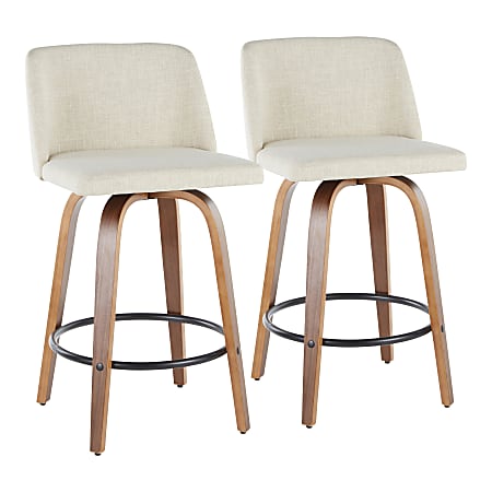 LumiSource Toriano Counter Stools, Walnut/Cream, Set Of 2 Stools