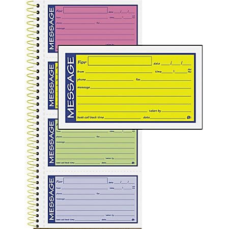 Adams 2-Part Carbonless Phone Message Books - 200 Sheet(s) - Spiral Bound - 2 Part - Carbonless Copy - 5.25" x 11" Form Size - Assorted Sheet(s) - 1 Each
