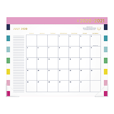 Emily Ley Simplified Happy Stripe Academic Monthly Desk Pad Calendar, 21-3/4" x 17", Black/Gold/White, July 2020 To June 2021, EL400-704A