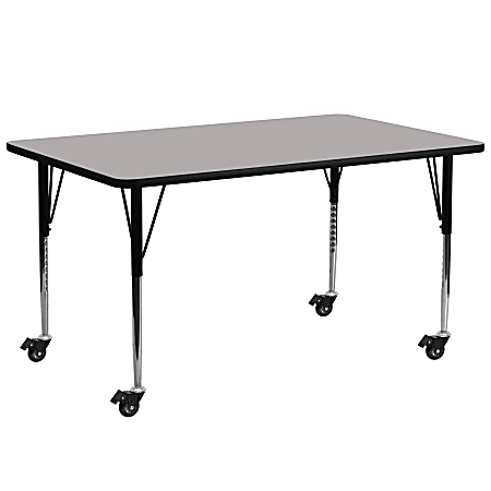 Flash Furniture Mobile Rectangular HP Laminate Activity Table With Standard Height-Adjustable Legs, 30-1/2"H x 30"W x 72"D, Gray