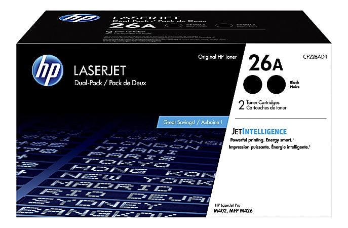 HP 26A Black Toner Cartridges, Pack Of 2, CF226AD1
