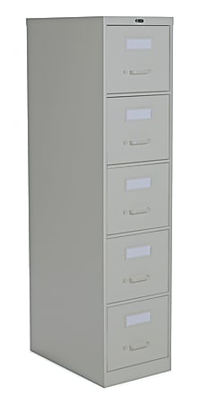 Global® Metal Vertical File, 5-Drawer, 64 1/4"H x 25"W x 15 1/8"D, Light Gray