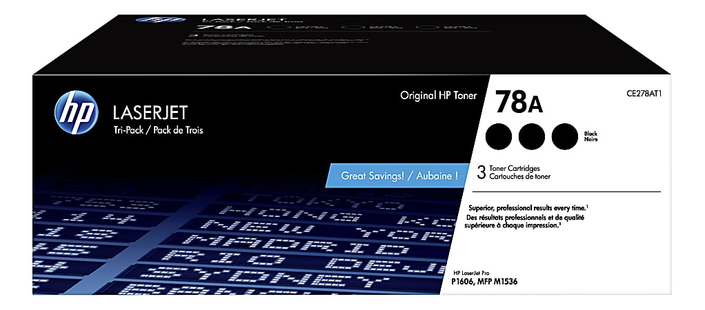 HP 78A Black Toner Cartridges, Pack Of 3, CE278AT1