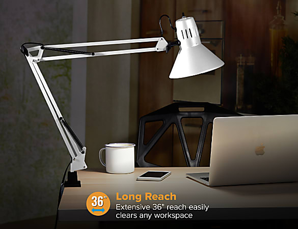 Bostitch Swing Arm Led Desk Lamp With, 36 In Black Metal Swing Arm Led Desk Lamp With Clamp