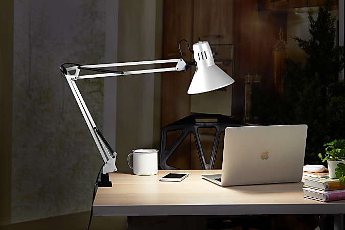 Bostitch Swing Arm LED Desk Lamp With Clamp 36 H BlackWhite Office Depot