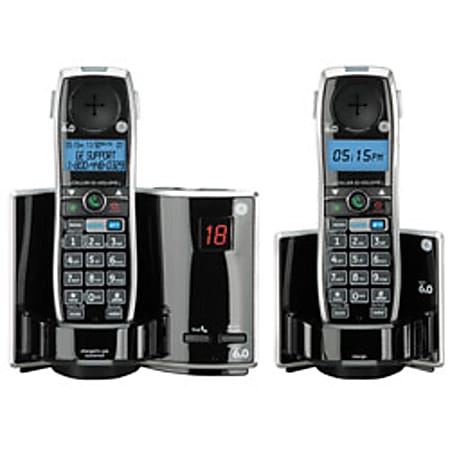 GE 28821FE2 DECT 6.0 Digital Dual-Handset Expandable Cordless Phone With Digital Answering System, Black/Silver