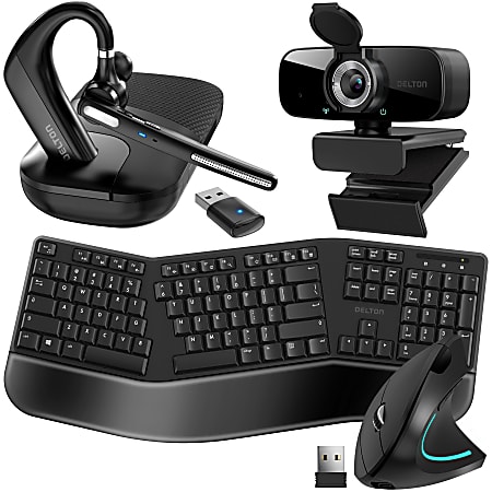 Delton 90X Workstation Bundle with Bluetooth Headset, 1080p Webcam, Wireless Keyboard and Mouse, Black, DBNDWLS90X